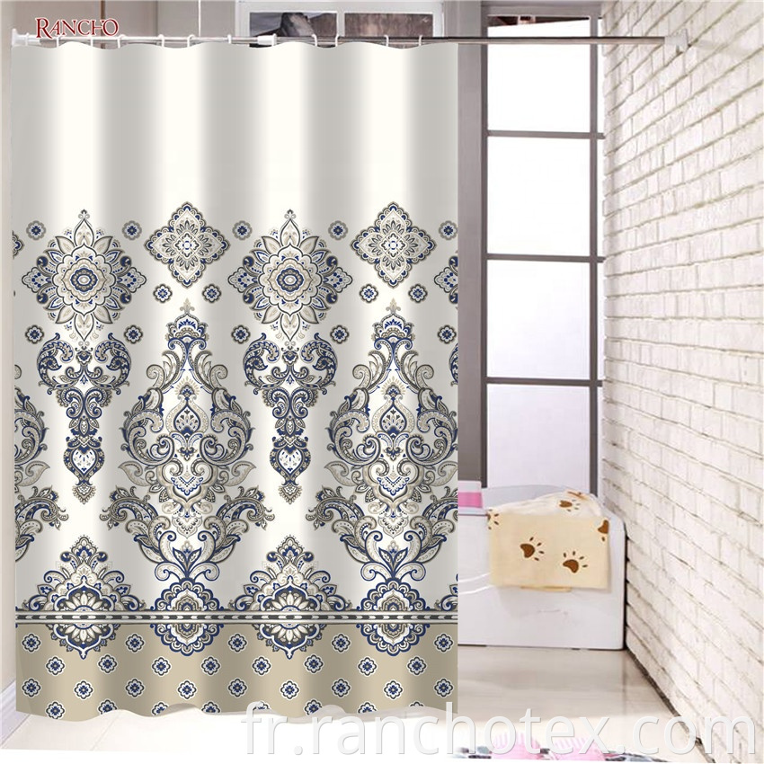 Rideaux de douche imperméables 100% polyester rideau de douche de salle de bain avec crochets